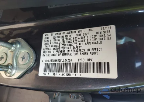 2015 Acura Rdx from USA, damaged, VIN 5J8TB4H50FL024208